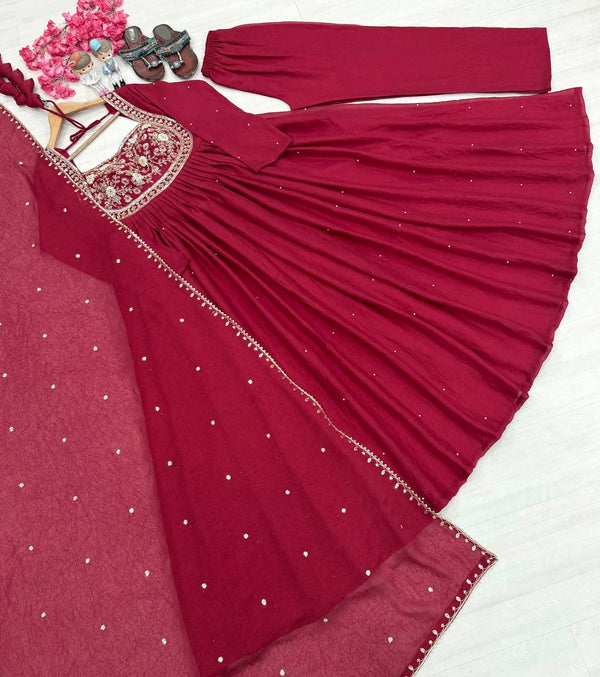 Red Rangoli Crush Embroidered Gown ClothsVilla