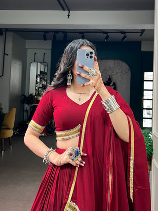 Red Rayon Lehenga Choli with Lace ClothsVilla