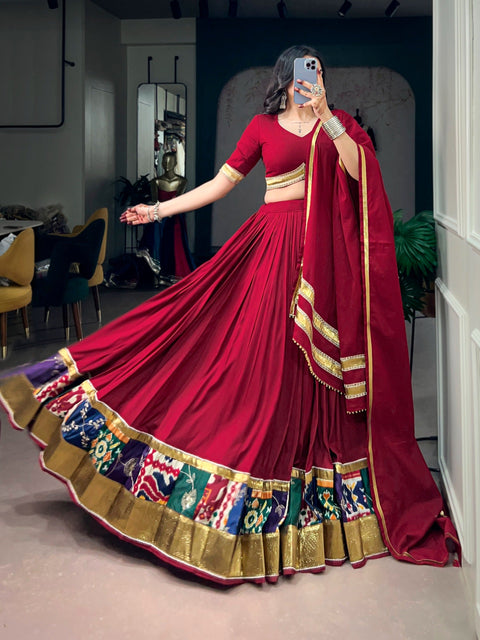 Red Rayon Lehenga Choli with Lace ClothsVilla Main image