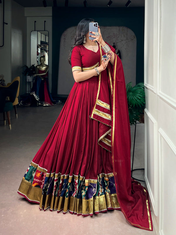 Red Rayon Lehenga Choli with Lace ClothsVilla