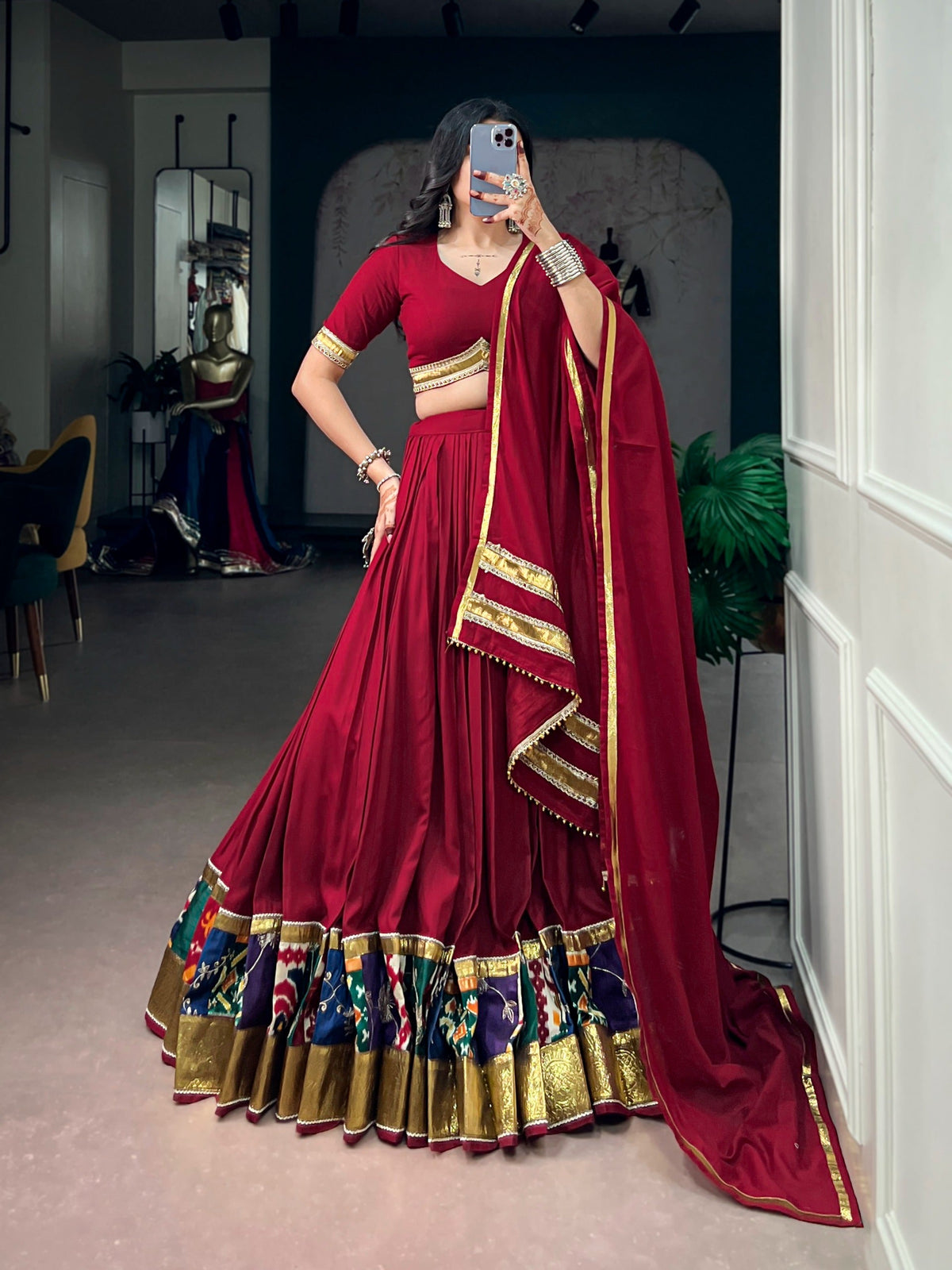 Red Rayon Lehenga Choli with Lace ClothsVilla