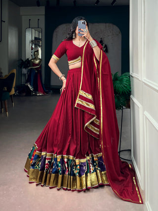 Red Rayon Lehenga Choli with Lace ClothsVilla