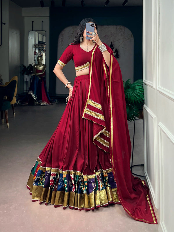 Red Rayon Lehenga Choli with Lace ClothsVilla