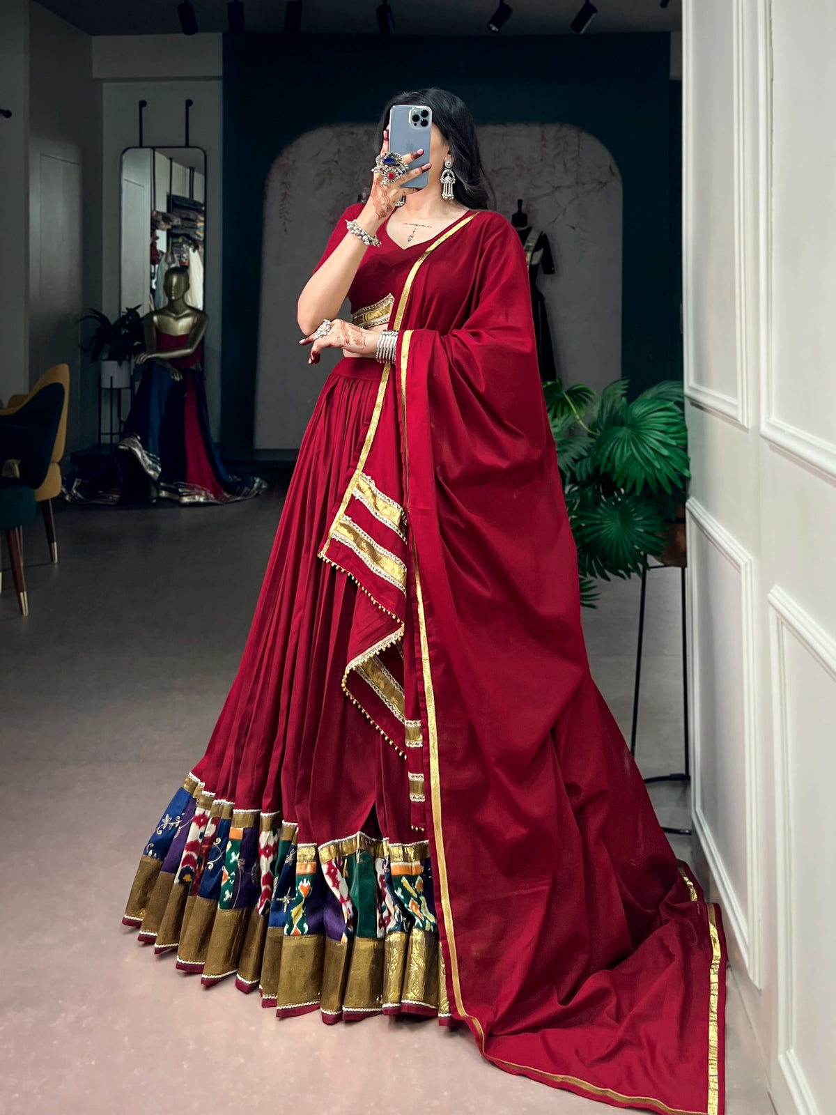 Red Rayon Lehenga Choli with Lace ClothsVilla