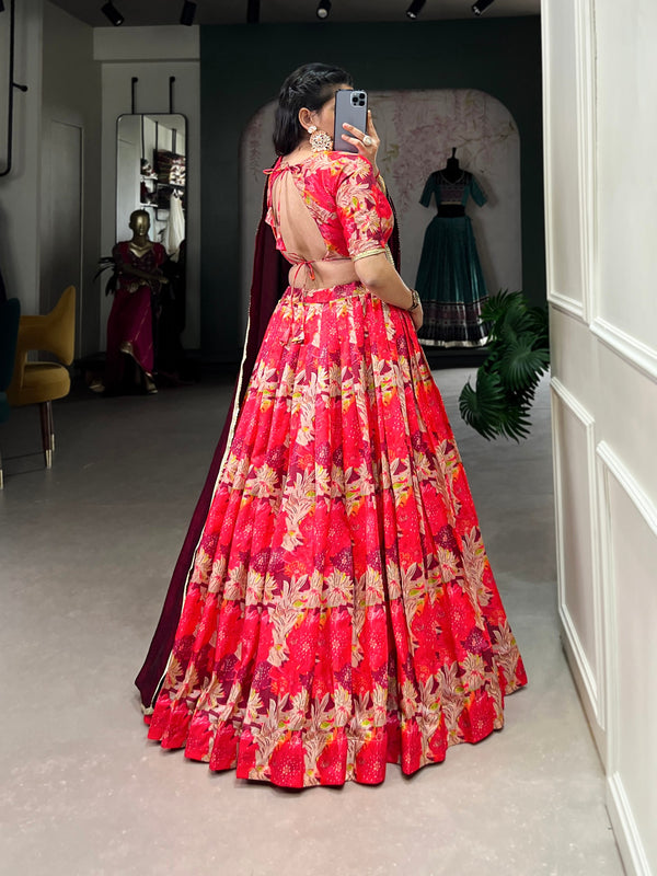Red Regal Tussar Silk Stitched Lehenga Set with Vichitra Silk Dupatta