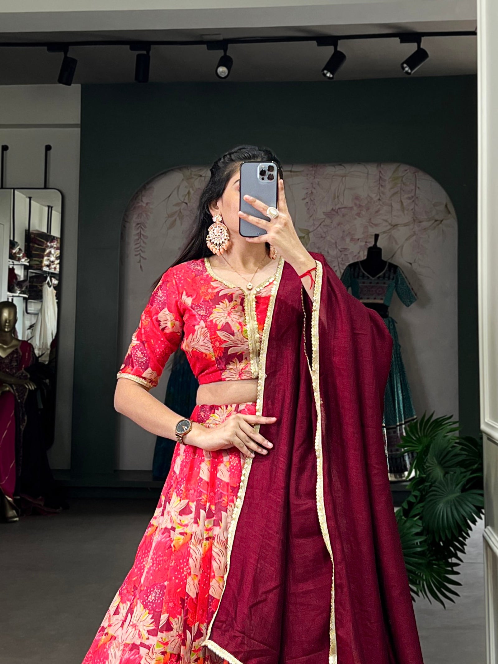 Red Regal Tussar Silk Stitched Lehenga Set with Vichitra Silk Dupatta