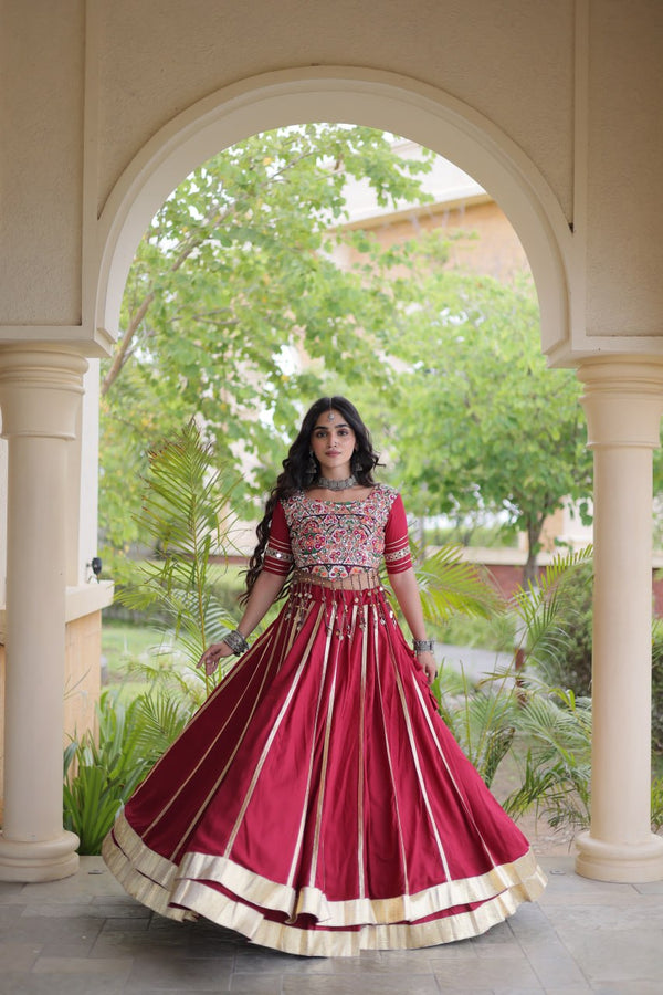 Red Reyon Lehenga Choli with Mirror work ClothsVilla