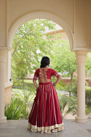 Red Reyon Lehenga Choli with Mirror work ClothsVilla