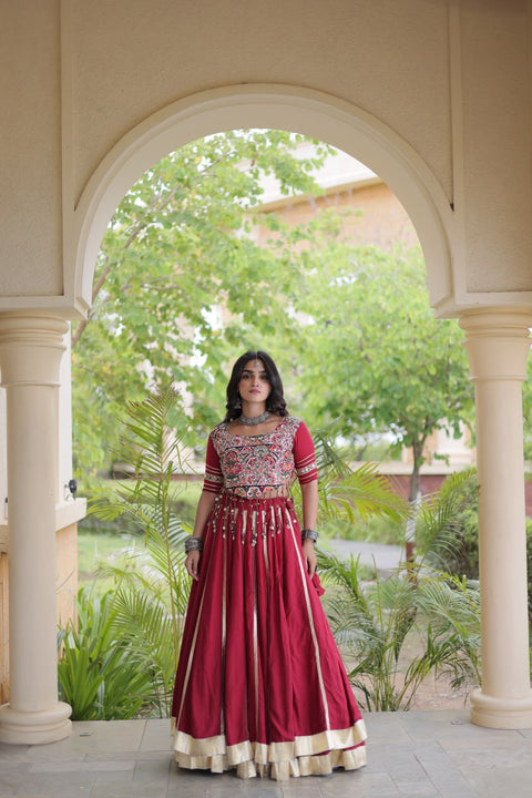 Red Reyon Lehenga Choli with Mirror work ClothsVilla Main image