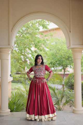 Red Reyon Lehenga Choli with Mirror work ClothsVilla