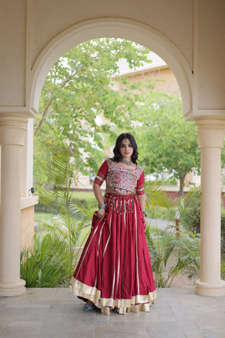 Red Reyon Lehenga Choli with Mirror work ClothsVilla