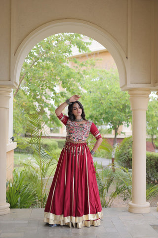 Red Reyon Lehenga Choli with Mirror work ClothsVilla