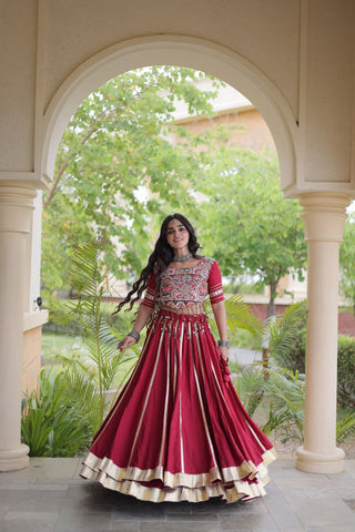 Red Reyon Lehenga Choli with Mirror work ClothsVilla