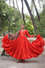 Orange Roman Fabric Frill-Stitched Gown with Maslin Crochet Dupatta ClothsVilla
