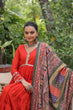 Load image into Gallery viewer, Orange Roman Fabric Frill-Stitched Gown with Maslin Crochet Dupatta ClothsVilla