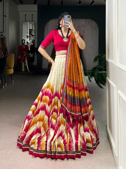 Red Royal Tie‑Dye Dream Lehenga Set – Handcrafted Tasar Silk with Lace & Tassel Dupatta Clothsvilla Main image