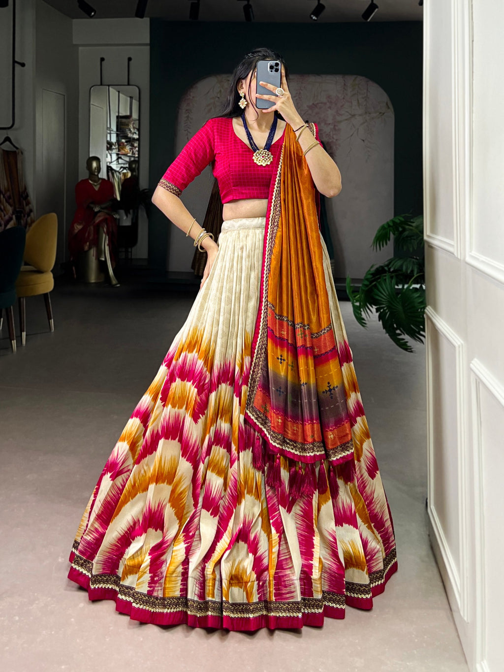 Red Royal Tie‑Dye Dream Lehenga Set – Handcrafted Tasar Silk with Lace & Tassel Dupatta Clothsvilla
