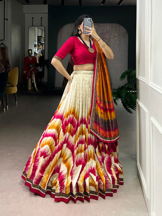 Red Royal Tie‑Dye Dream Lehenga Set – Handcrafted Tasar Silk with Lace & Tassel Dupatta Clothsvilla