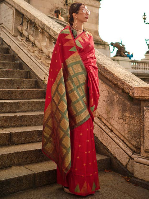 Red Saree Mall Women's Banarasi Silk Blend Saree with Unstitched Blouse Piece ClothsVilla Main image