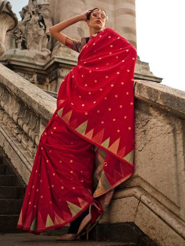 Red Saree Mall Women's Banarasi Silk Blend Saree with Unstitched Blouse Piece ClothsVilla
