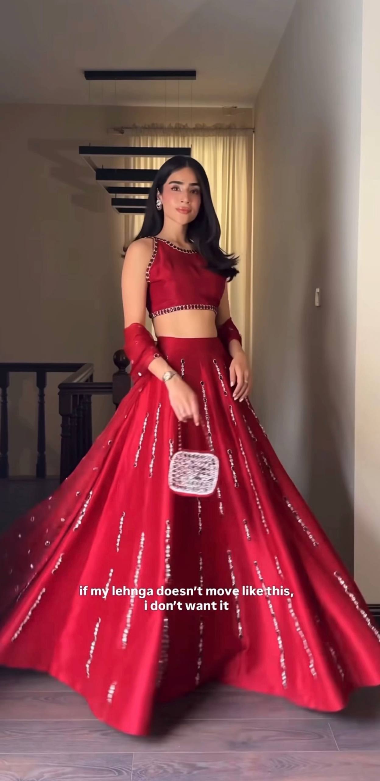 Red Satin Silk Mirror Work Lehenga ClothsVilla