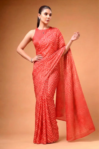 Red Satin Silk Printed Saree ClothsVilla