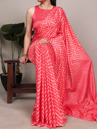 Red Satin Silk Printed Saree ClothsVilla