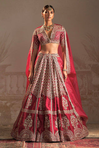 Red Sequins Zari work Bridal Lehenga Set ClothsVilla