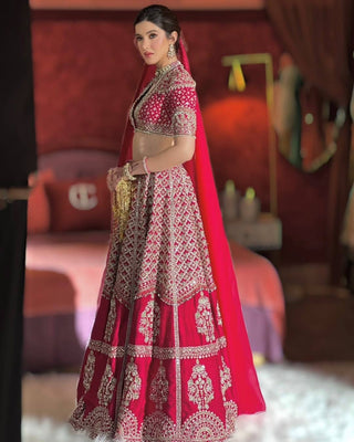 Red Sequins Zari work Bridal Lehenga Set ClothsVilla