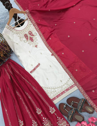 Red Silk Embroidered Palazzo Suit ClothsVilla