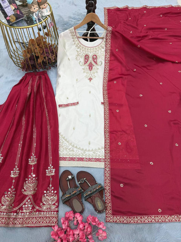 Red Silk Embroidered Palazzo Suit ClothsVilla