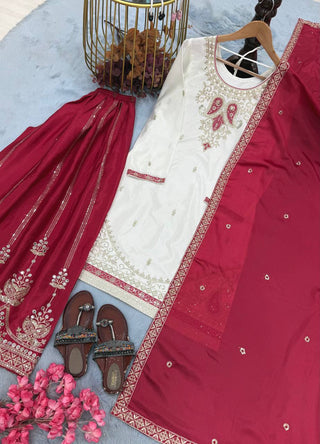 Red Silk Embroidered Palazzo Suit ClothsVilla