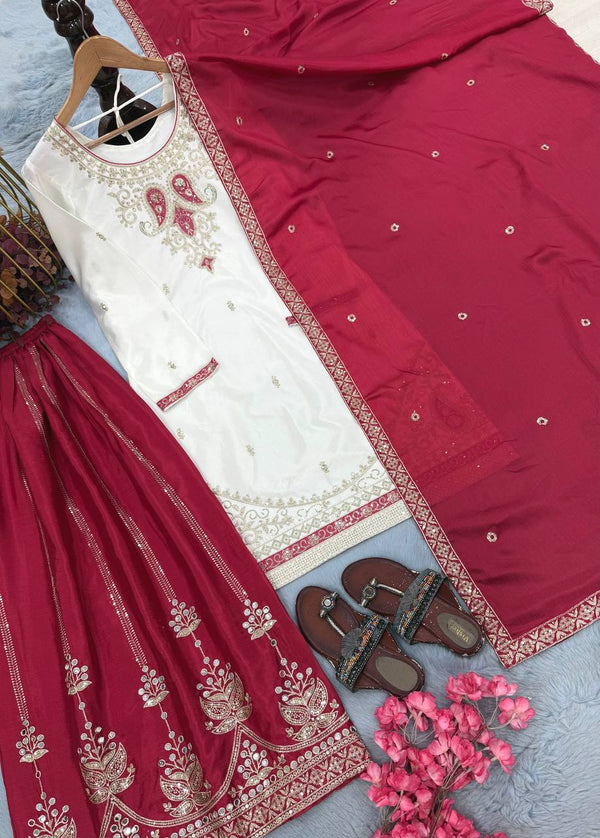 Red Silk Embroidered Palazzo Suit ClothsVilla