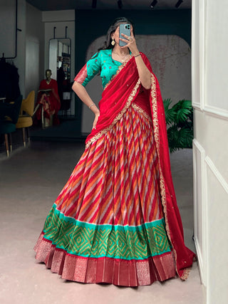 Red Silk Leheriya Print Lehenga Choli ClothsVilla