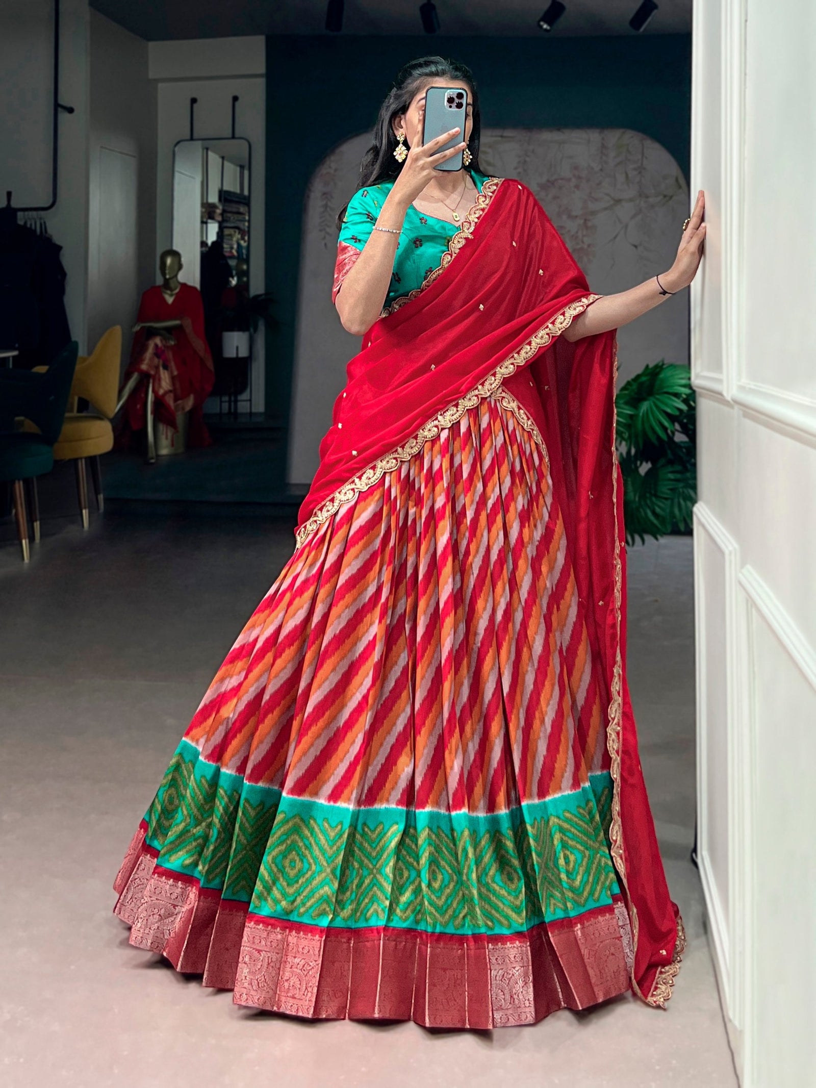Red Silk Leheriya Print Lehenga Choli ClothsVilla