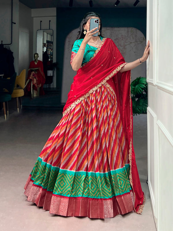 Red Silk Leheriya Print Lehenga Choli ClothsVilla