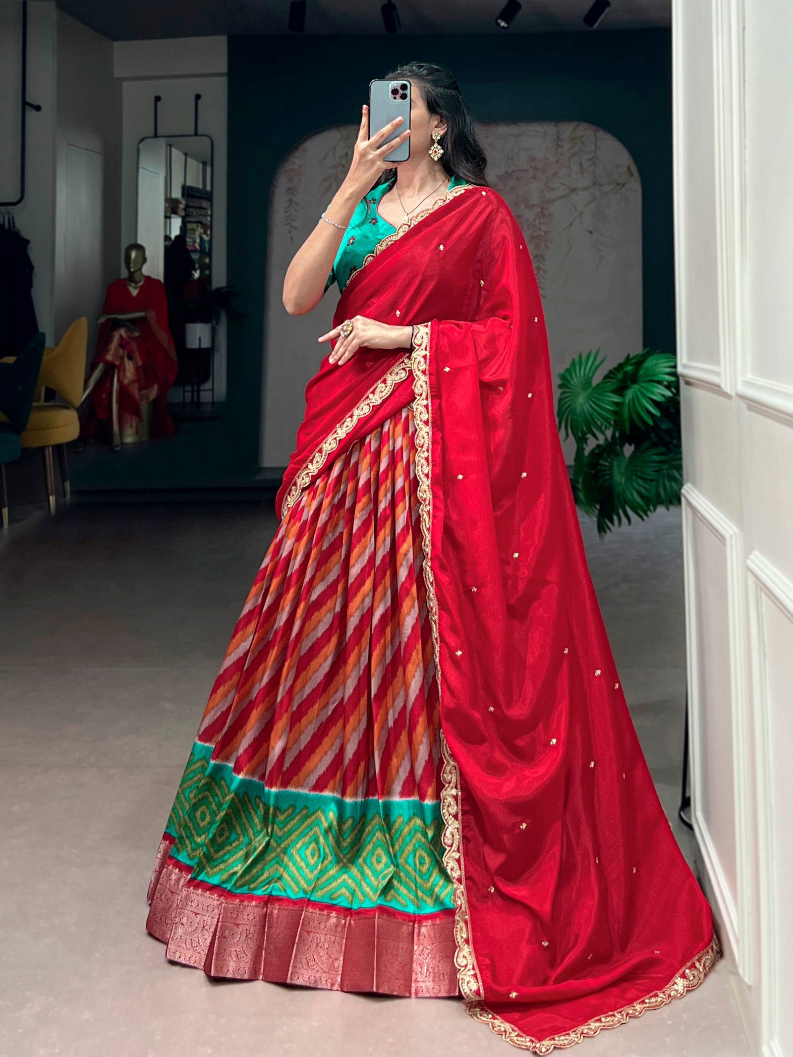 Red Silk Leheriya Print Lehenga Choli ClothsVilla