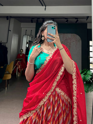 Red Silk Leheriya Print Lehenga Choli ClothsVilla