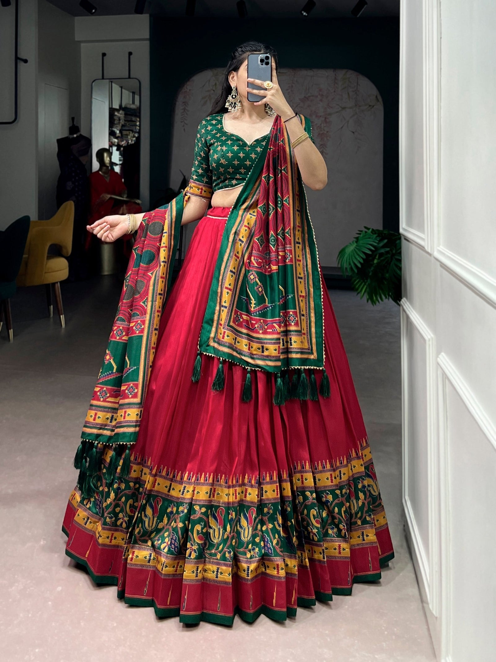 Red Silk Printed Lehenga Set ClothsVilla