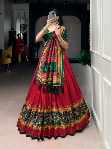 Red Silk Printed Lehenga Set ClothsVilla