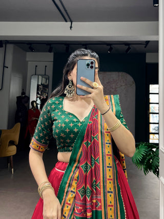 Red Silk Printed Lehenga Set ClothsVilla