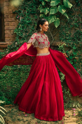 Red Silk Sequins & Dori Work Lehenga Set ClothsVilla
