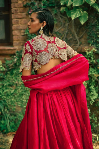 Red Silk Sequins & Dori Work Lehenga Set ClothsVilla