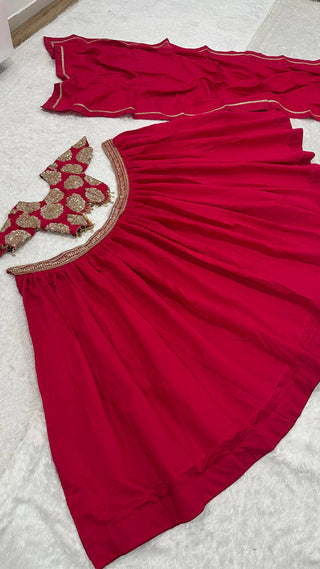 Red Silk Sequins & Dori Work Lehenga Set ClothsVilla