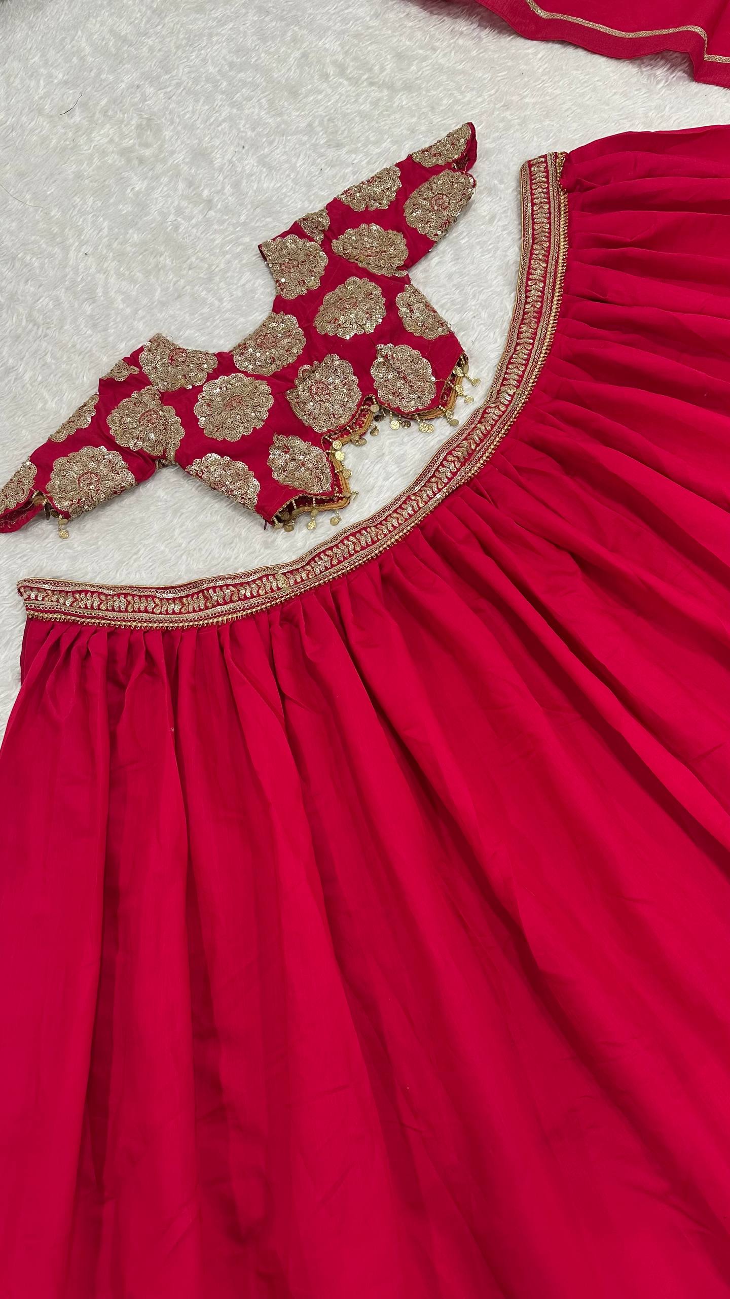 Red Silk Sequins & Dori Work Lehenga Set ClothsVilla