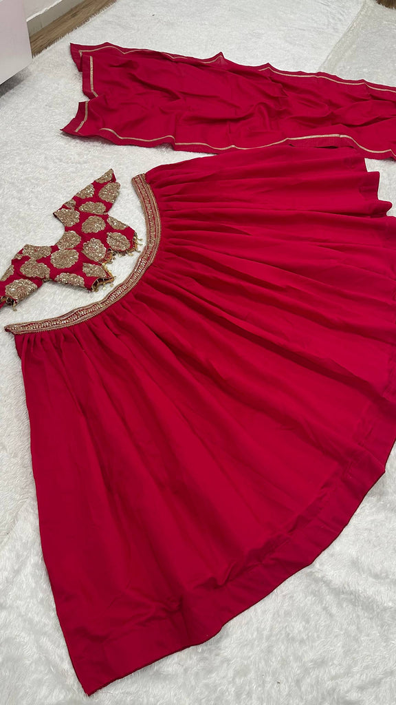 Red Silk Sequins & Dori Work Lehenga Set ClothsVilla