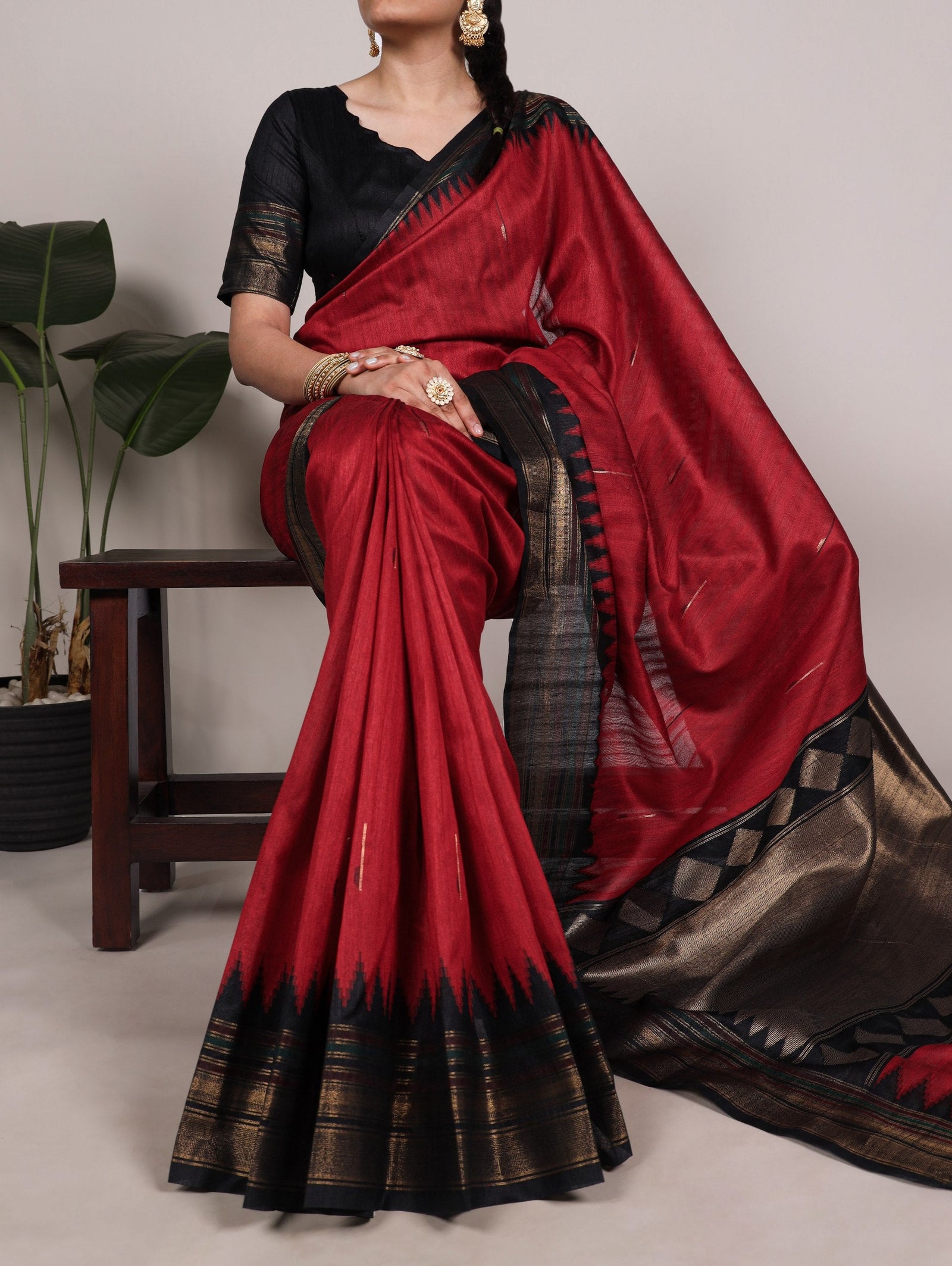 Red Silk Zari Weaving Saree ClothsVilla
