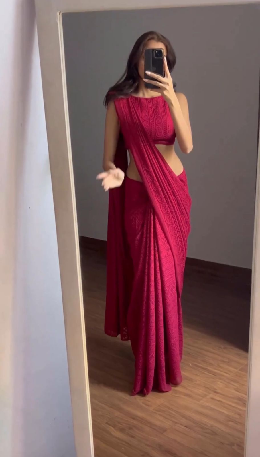 Pink Soft Georgette Lucknowi Work Saree with Unstitched Blouse Elegant Ethnic Wear ClothsVilla