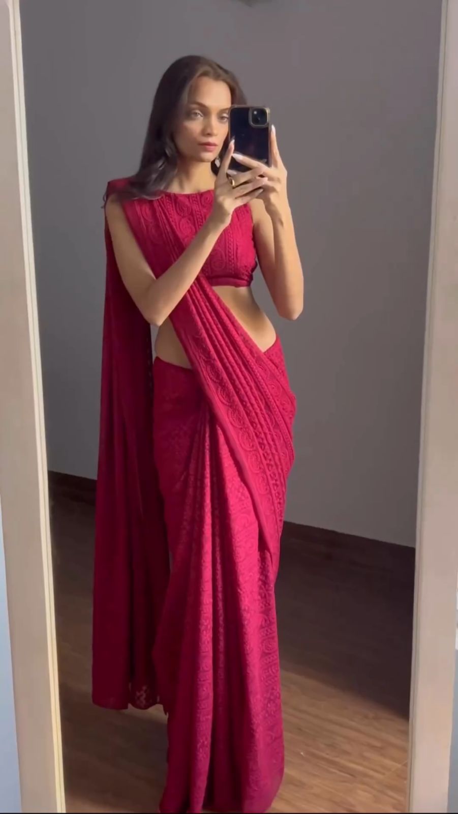 Pink Soft Georgette Lucknowi Work Saree with Unstitched Blouse Elegant Ethnic Wear ClothsVilla