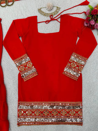 Red Stunning Faux Georgette Sharara Set – A Perfect Festive Ensemble ClothsVilla